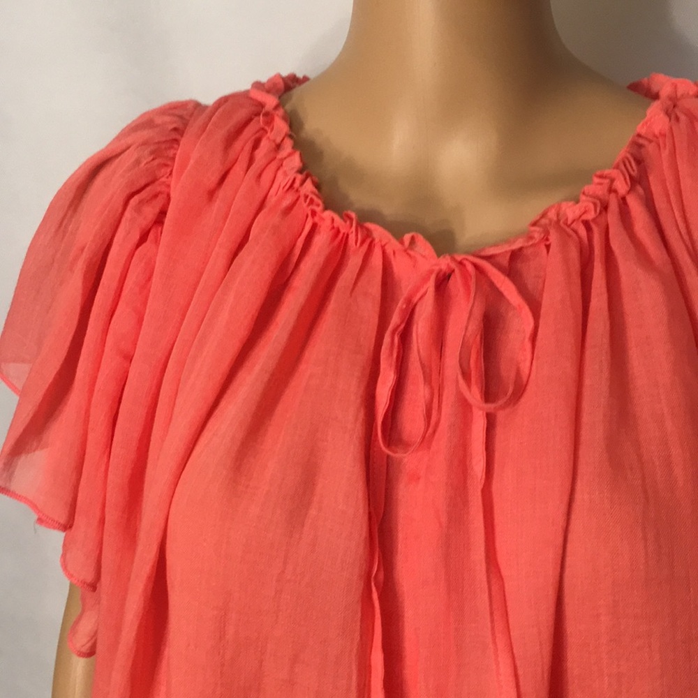 NWT loveriche Coral Flutter Sleeve Top Tie Front - Picture 8 of 16